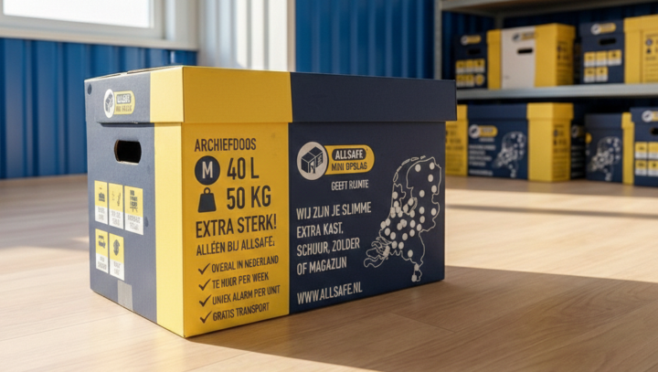 Professionele boekendozen met ergonomische handvatten voor veilig tillen.